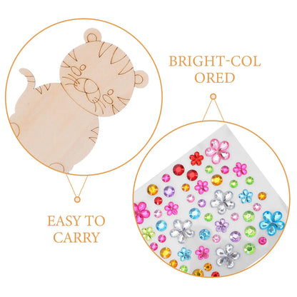 10Set Animal Mirror Craft Kit Wooden Handheld Paintable Blanks DIY Birthday Party Easter Activities Kids Classroom Art