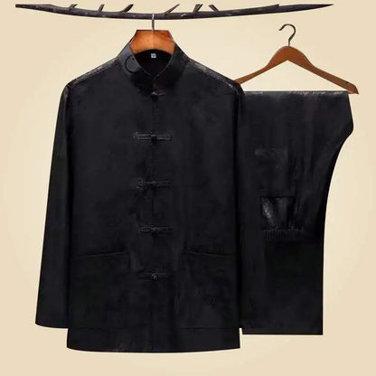 Men's Long Sleeve Ice Silk Tai Chi Suit Traditional Chinese Hanfu Vintage Style Tang Costume Elderly Fashion Dad's Clothing