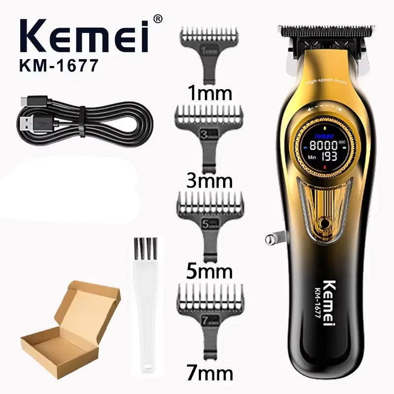 KEMEI Professional Men Women's Gift Barber Shears Electric Barber Shears High Speed Motor LCD Screen USB Charging KM-1677