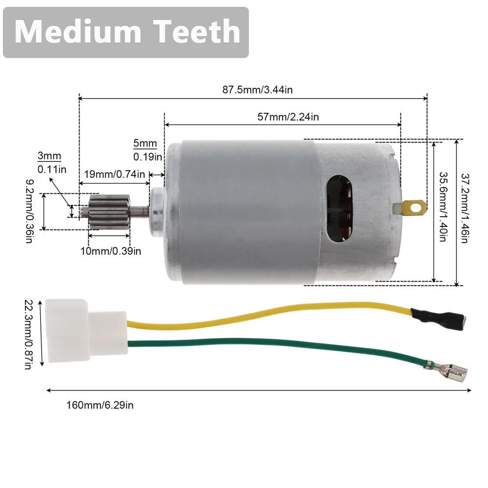 RS550/555 Fine /Medium /Coarse 10 Teeth 12V/24V DC Motor Kids Ride On Toys Car Motor Speed Electric Motor for Remote Control Car