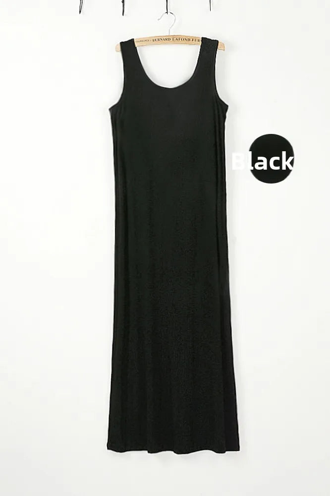 Summer Thin Modal Long Dress Women Loose Black Versatile Dress Strap Vest Skirt Sleeveless Large Size A-Line Korean Style