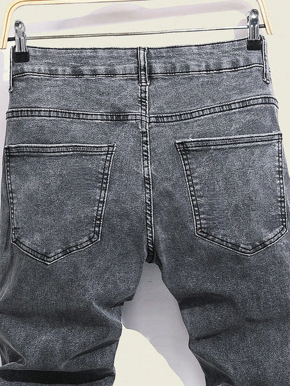 Modern Gray Men's Slim Jeans For Man Original Y2K Drip Fashion Denim Pants No accessories or belts included