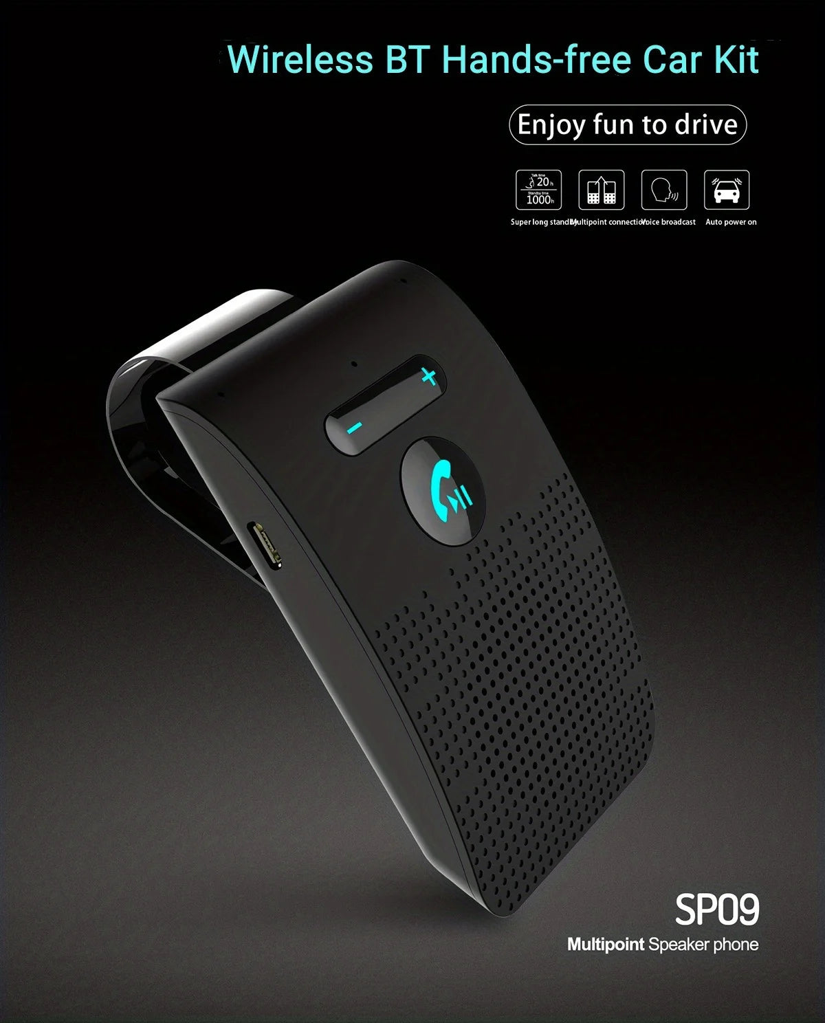 Wireless Bluetooth Hands-Free Car Kit with Sun Visor Speakerphone for Multi-Point Calls