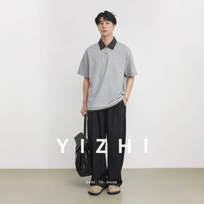 Heavy 230g American Retro Plaid Lapel Polo Shirt Men's 2026 Spring Fake Two-piece High-end T-shirt Short Sleeves