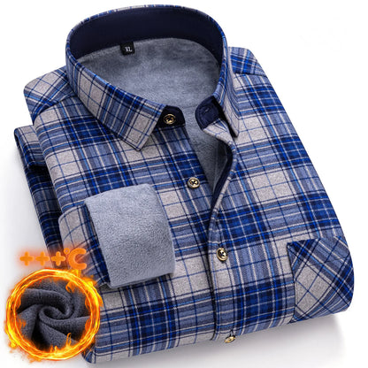 New Plus Size 8XL 7XL 6XL Men's Shirt Autumn Winter Fleece Thickened Warm Long Sleeve Plaid Business Casual Slim-fit Man Clothes