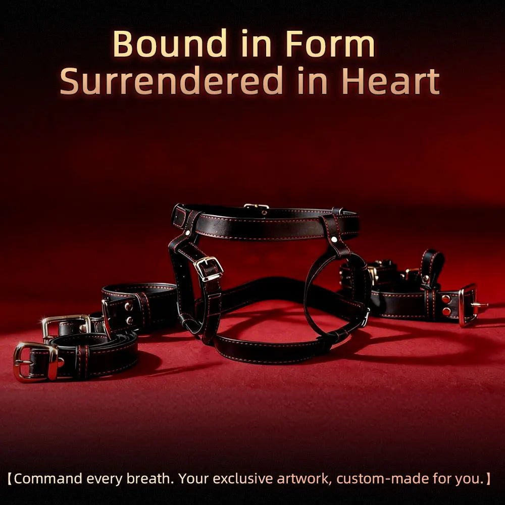 QKKQ Microfiber Leather Body Binding Belt Erotic Set Chest Restraint Bandage Handcuffs Wrist Thigh Strap BDSM Slave Couple Games