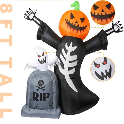 5/8FT Inflatable Halloween Decor Tombstone Ghost Pumpkin Skull Decoration Outdoor Horror House Yard Garden Props Halloween Party