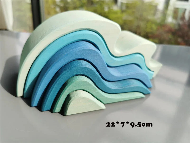 Montessori Wooden Toys Elemental Rainbow Stacking Blocks /Unpaint Wood Tree Building Stacking Car Volcano Coral Sea Wave