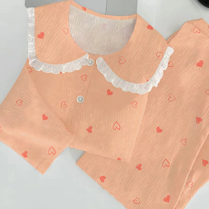 Cloud Cotton Sleepwear Set for Women Casual Spring Autumn Long Sleeve Long Pants Home Clothes  Plant Floral Print