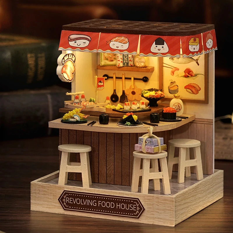 Coffee Shop Mini Doll House DIY Small House Kit 3D Puzzle Assembly Building Model Toys Home Bedroom Decoration With Furniture