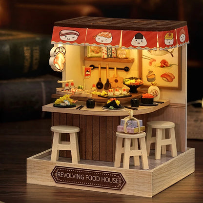 Coffee Shop Mini Doll House DIY Small House Kit 3D Puzzle Assembly Building Model Toys Home Bedroom Decoration With Furniture