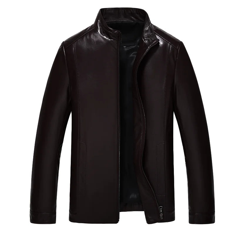 plus Size Men's Leather Jacket Stand Collar Genuine Sheepskin Coat Business Casual Style Autumn Wear Comfortable Fit Coat