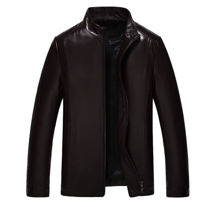 plus Size Men's Leather Jacket Stand Collar Genuine Sheepskin Coat Business Casual Style Autumn Wear Comfortable Fit Coat