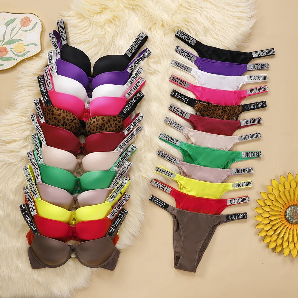 V Lingerie Set Underwear Set Bra Panty Set Women Lace Push Up Bralette Seamless Comfortable Breathable Lingerie Home Wear Set