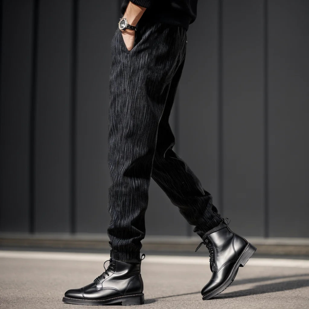 Men's Casual Corduroy Loose Fit Pants Autumn Winter Korean Style Trendy Cuffed Outdoor Wear Non-Iron Long Trousers