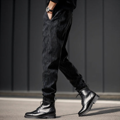 Men's Casual Corduroy Loose Fit Pants Autumn Winter Korean Style Trendy Cuffed Outdoor Wear Non-Iron Long Trousers