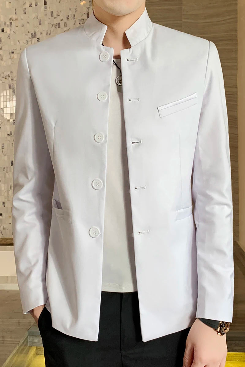 Blazer Men's Zhongshan Suit, Fashionable Business Wedding, Slimming Gentleman, Casual High Upright Suit, Stand-up Collar Blazer
