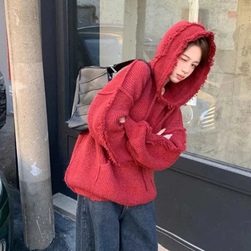 Autumn and Winter Thick Hoodies Cold Red Korean Women's Hooded Sweatshirts Warm Female Top Clothing Essential Coat Cheap New In