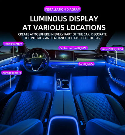 6/10/14/18in1 Led Acrylic Car Waterfall Lamp Ambient Light 213 Rainbow Color Symphony APP Remote Controll Atmosphere Lamp Kit