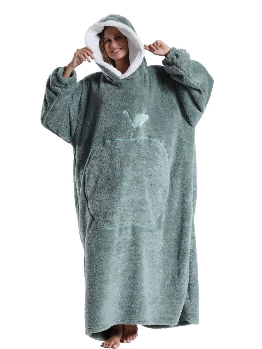Fashion Cartoon Oversized Blanket Hoodie for Women Men Hoodies Sherpa Fleece Winter Thick Plus Size Couple Sweatshirts Korean