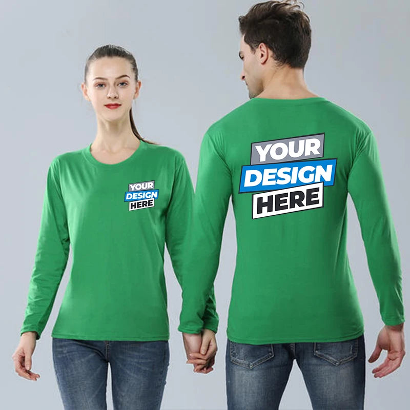 Custom logo cotton t-shirt Spring/autumn men T-shirt home men's long sleeved O-neck solid color casual T-shirts USA size XS-2XL