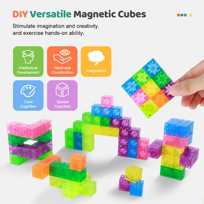 Transparent Magnetic Building Blocks Toy Colorful Magnetic Cubes Construction Preschool STEM Educational Sensory Kids Toys Gift