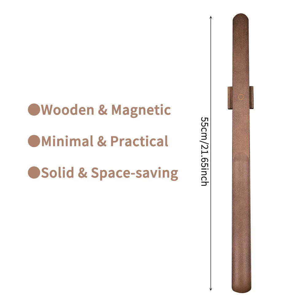 Premium Beech Wood 55cm Long Handle Shoe Horn - Magnetic Base No-Bend Shoe Helper for Elderly, Pregnant Women & Lazy Adults