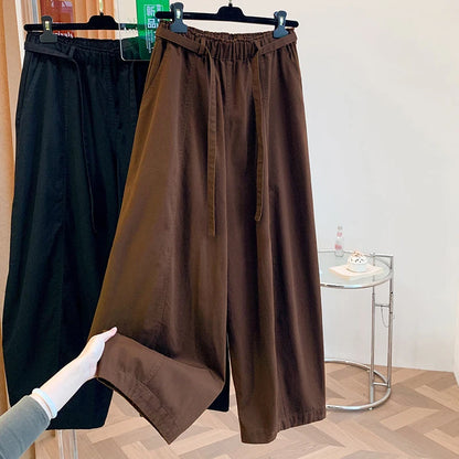 High Waist Straight Leg Cotton Cargo Pants Women's plus Size Loose Fit Casual Trousers Retro Style Spring Fashion Ladies' Wear
