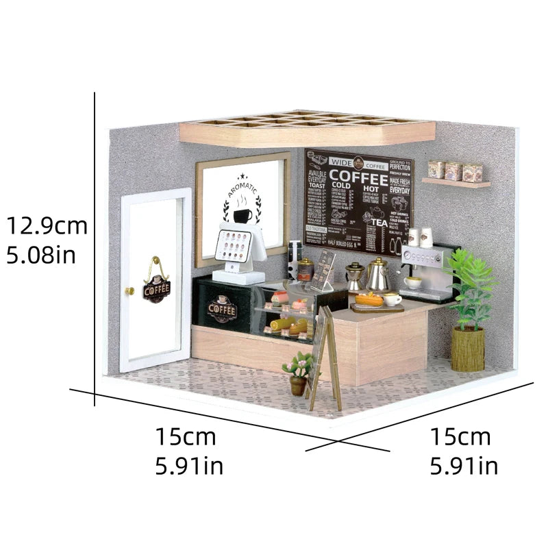 Coffee Shop Doll House Mini DIY Kits Making Room Assembling Toys Bedroom Decorations Furniture Dollhouses Toys For Xmas Gifts
