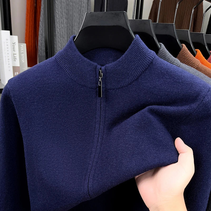 Light Luxury 2025 Knitted Cardigan Men's Winter New Trend Warm Sweater Jacket with Wool Sweater Zipper Sweatshirt