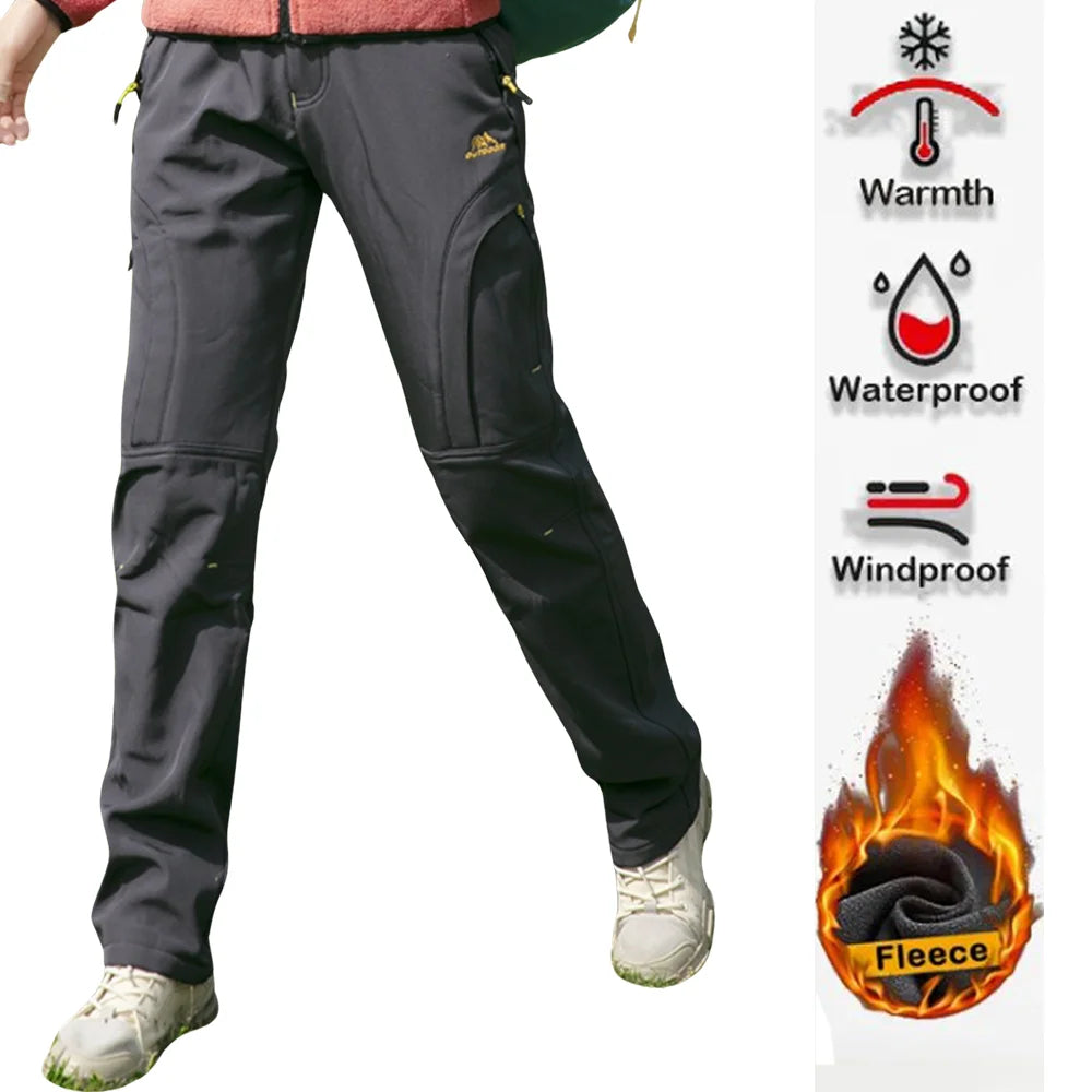 Women's Winter Casual Outdoor Fleece-Lined Pants with Belt, Windproof, Wear-Resistant, Water-Repellent, Multi-Pocket, Suitable for Daily Work and Outdoor Activities