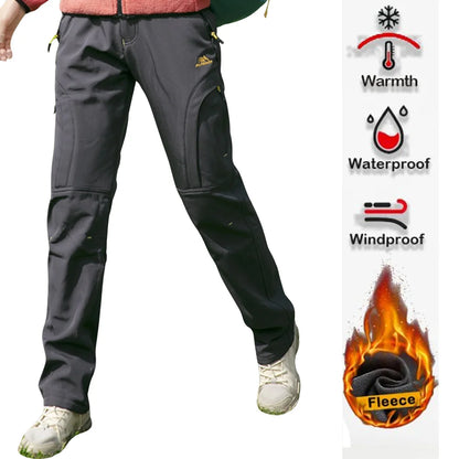 Women's Winter Casual Outdoor Fleece-Lined Pants with Belt, Windproof, Wear-Resistant, Water-Repellent, Multi-Pocket, Suitable for Daily Work and Outdoor Activities