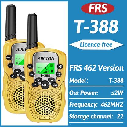 2PCS AIRITON T388 Mini Walkie Talkie Children Toy Gift Kids FRS PMR Long Range VOX Handheld Two Way Radio For Boys Girls