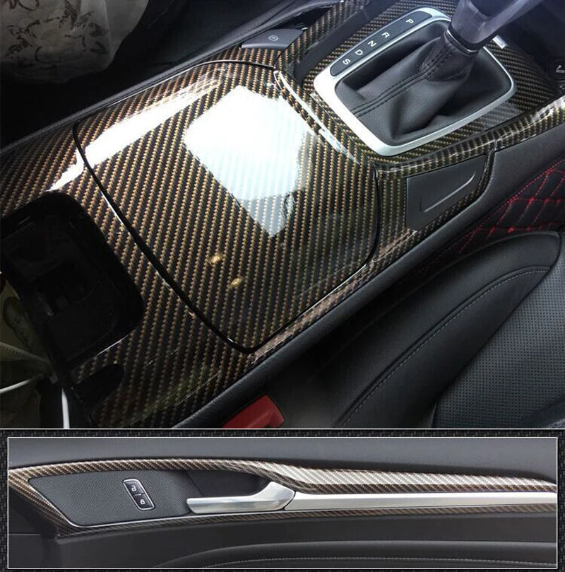 Premium Gloss 2D Black Gold Carbon Fiber Vinyl Wrap Film Roll Self Adhesive Sticker Decal Car Wrapping Foil