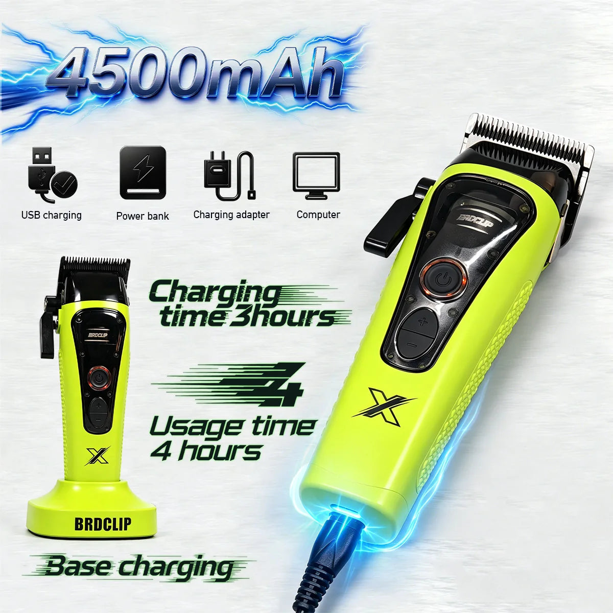 BRDCLIP BRD R1 Professional Hair Clipper Brushless Motor DLC Blade 4500mAh 240Mins Cordless Barber Trimmer for Men Home Salon