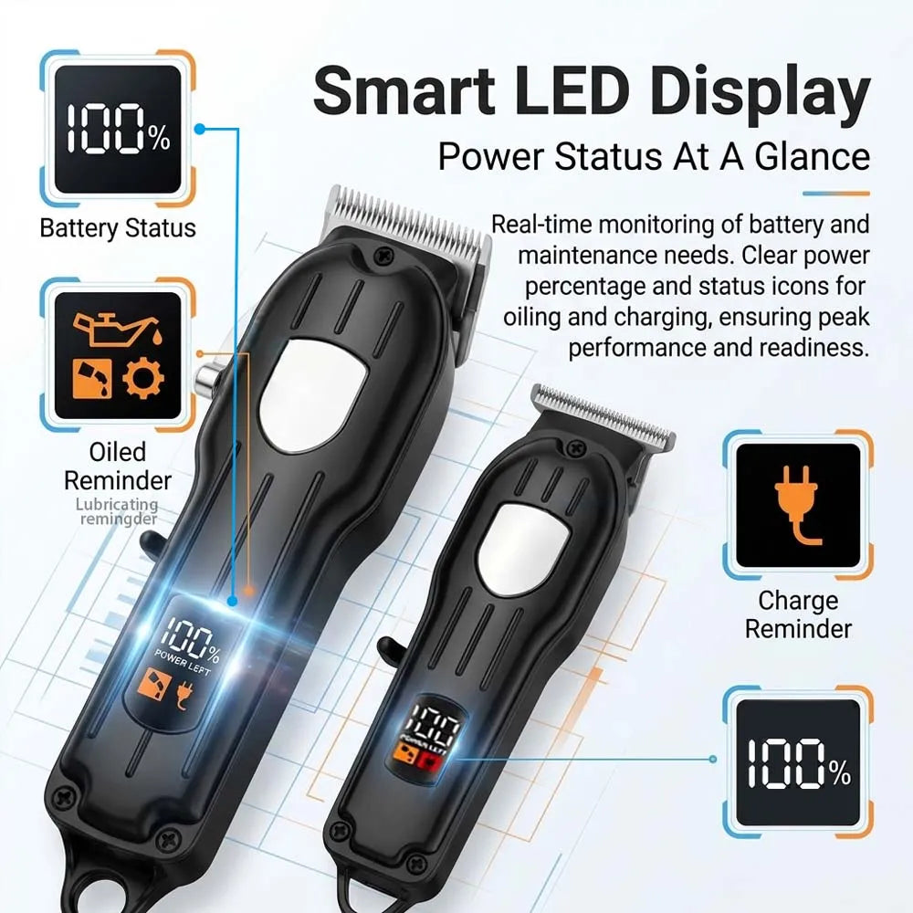 Professional Cordless Hair Clipper Set for Men Rechargeable Electric Hair Trimmer with LED Display Grooming Kit with Accessories