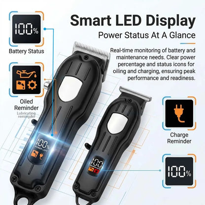 Professional Cordless Hair Clipper Set for Men Rechargeable Electric Hair Trimmer with LED Display Grooming Kit with Accessories