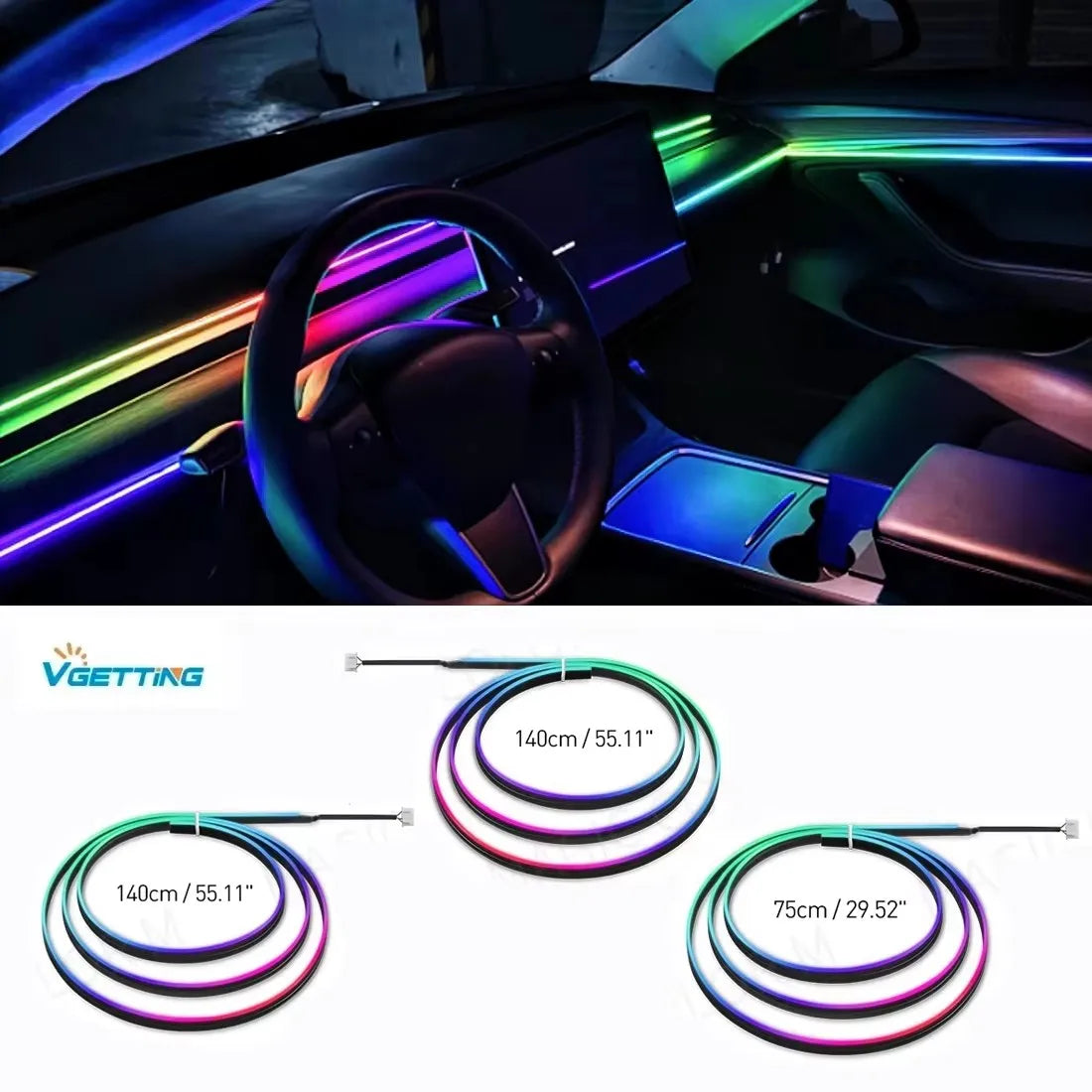 Universal Acrylic LED Ambient Lights Strip Symphony RGB Atmosphere Lamp For Tesla Model 3 Y S X Interior Accessories