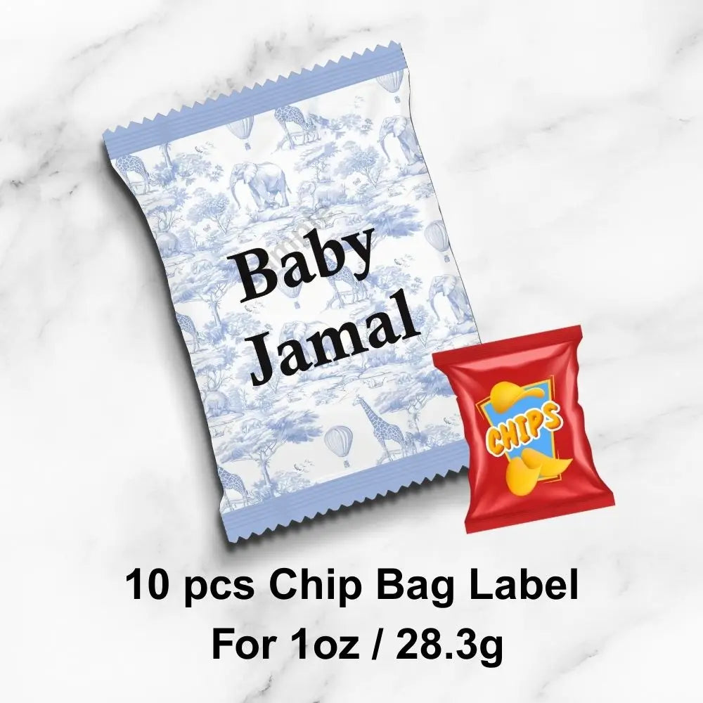 Personalized Blue Safari Baby Shower Party Favors Toile De Jouy Jungle Animal Sticker Party Decoration For Birthday Bachelorette