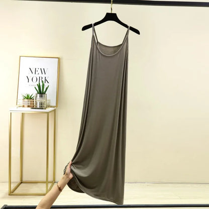 Summer round Neck Modal Dress Thin Long A-Line Dress Vest Strap Dress Loose Base Dress Inner Wear Casual Style No Sleeve Dress