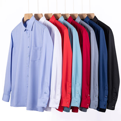 New In Tops Pure Cotton Men's Long Sleeve Business Social Plain Shirts Fashion Single Pocket Casual Slim Fit Solid Color Blouses
