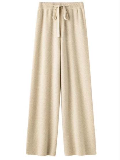 Autumn Winter Thickened Wool Wide Leg Pants Women Drapey Outerwear Knitted Loose Straight Casual Small Size Floor Length Pants