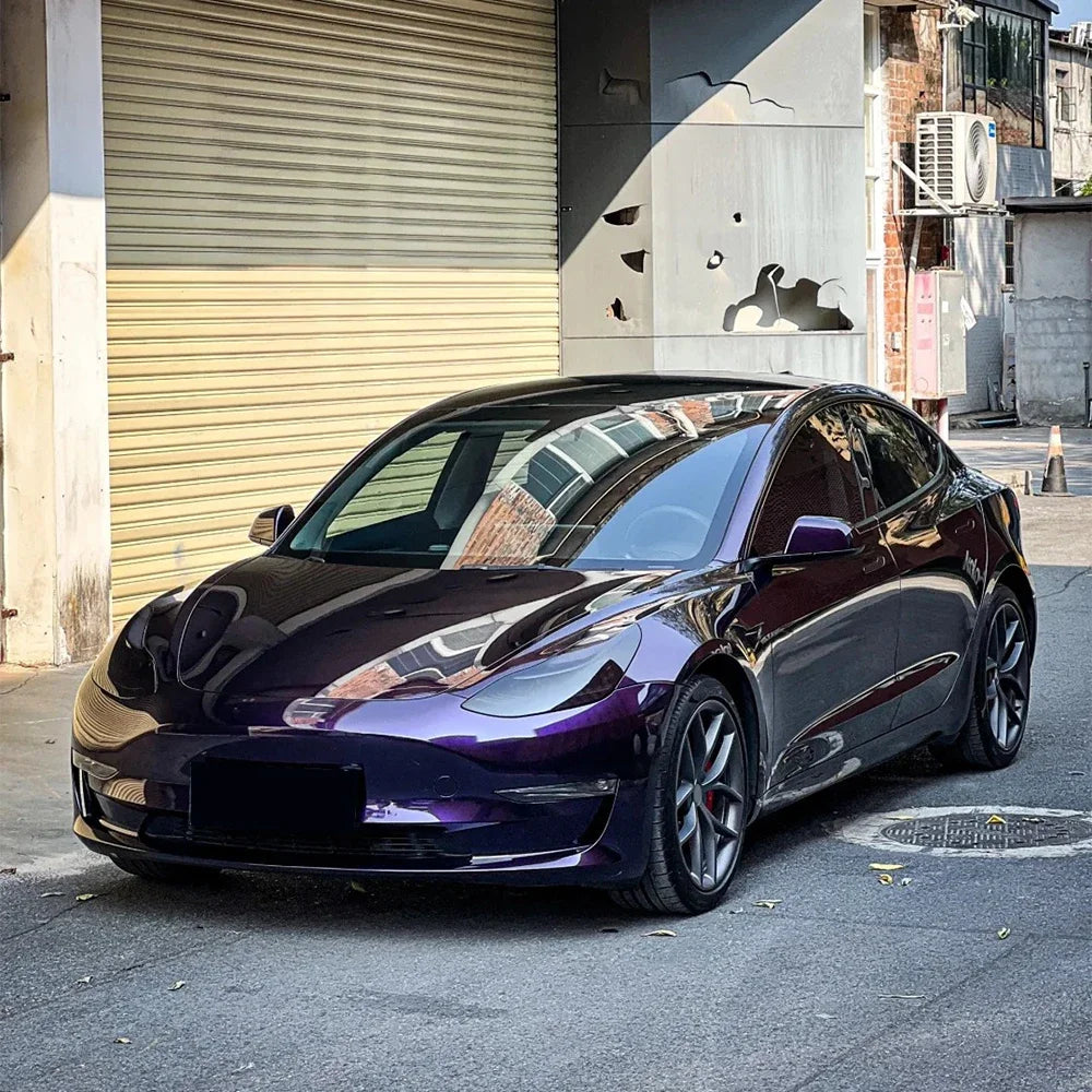 Metallic Midnight Purple Car Sticker Color Change Vinyl Film PET Bubble Free Wrapping Car Accessories Auto Self Adhesive Decals