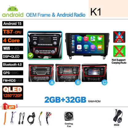 Car Radio For Nissan X-Trail Qashqai 2 J1T32 Qashqai J10 J11 2014 2015 2016 2017 2018 2019  Wireless WIFI GPS Carplay Auto DVD