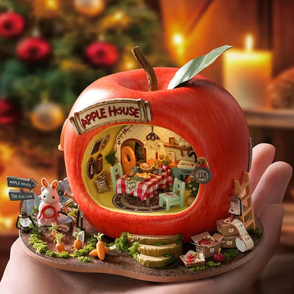 Micro Fruit Apple House Doll Houses Set 3D Puzzle Model DIY Handmade Toys Set Room Bedroom Decoration Girl Birthday Gifts
