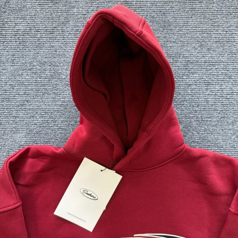 SISTERS AND SEEKERS Women Letters Print Cotton Hoodies Red Long Drop Sleeve Loose Fashion Hooded Sweatshirt 2026 New Autumn