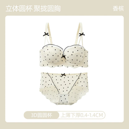 Ensemble Soutien-Gorge French Coquette à Pois Sans Armature, Effet Push Up Pour Petite Poitrine Forme Pêche, Confortable et Sexy