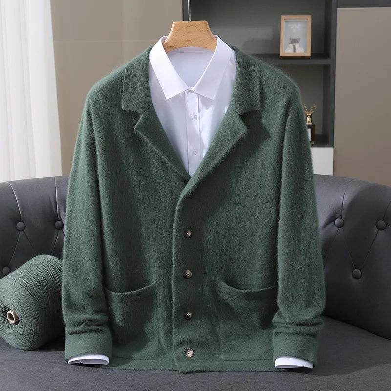 MVLYFLRT Men's 100% Mink Cashmere Cardigan Thick Knit Sweater Suit Collar Premium Warm Winter Outerwear Men's Clothing D185 ﻿