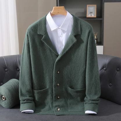 MVLYFLRT Men's 100% Mink Cashmere Cardigan Thick Knit Sweater Suit Collar Premium Warm Winter Outerwear Men's Clothing D185 ﻿