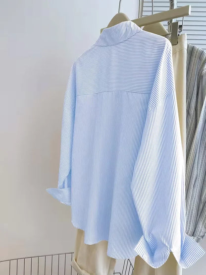 women s long-sleeve blouse ， Women's Striped Knight Print Front Button-Up Casual Long Sleeve Shirt